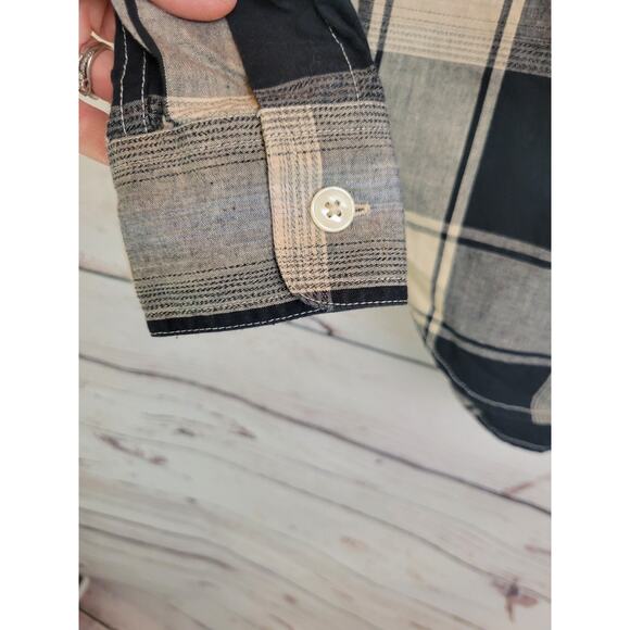 VTG Liz Sport Black Tan Plaid Shoulder Yoke Button Up Shirt Women's Size Small - Picture 8 of 15